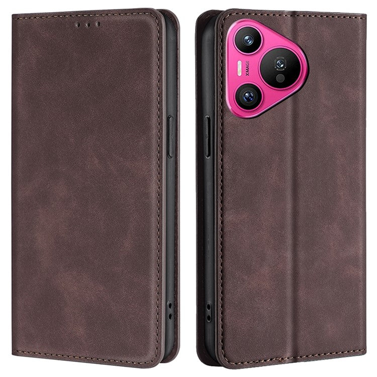 For Huawei Pura 70 Case PU Leather Phone Cover with Card Slot Skin-Touch - Dark Brown