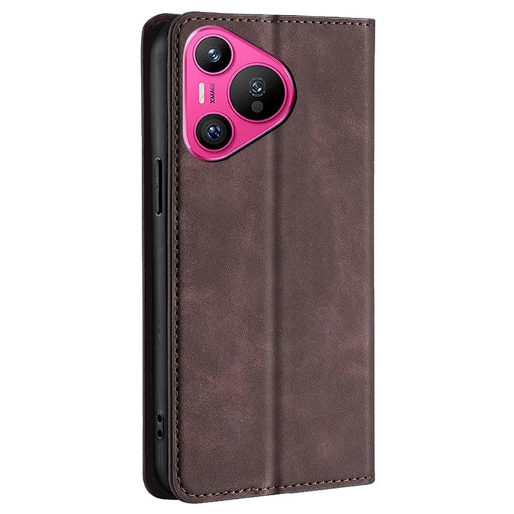 For Huawei Pura 70 Case PU Leather Phone Cover with Card Slot Skin-Touch - Dark Brown
