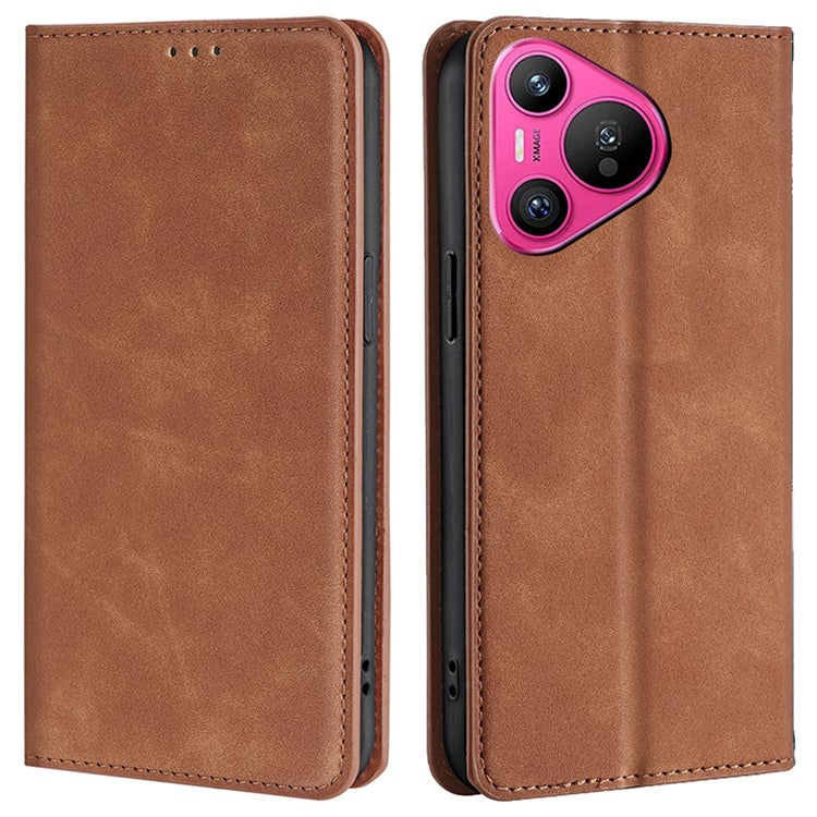 For Huawei Pura 70 Case PU Leather Phone Cover with Card Slot Skin-Touch - Light Brown