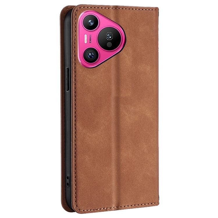 For Huawei Pura 70 Case PU Leather Phone Cover with Card Slot Skin-Touch - Light Brown