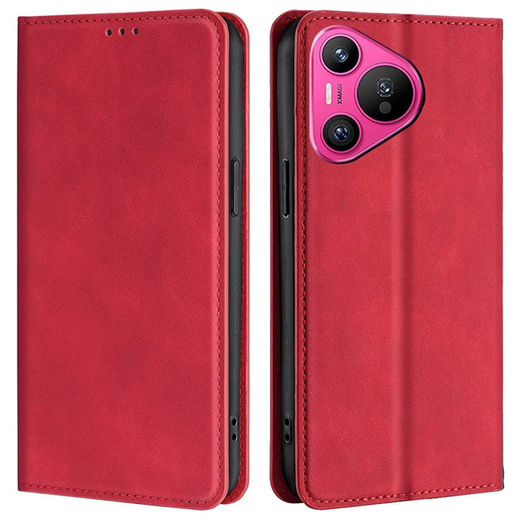 For Huawei Pura 70 Case PU Leather Phone Cover with Card Slot Skin-Touch - Red