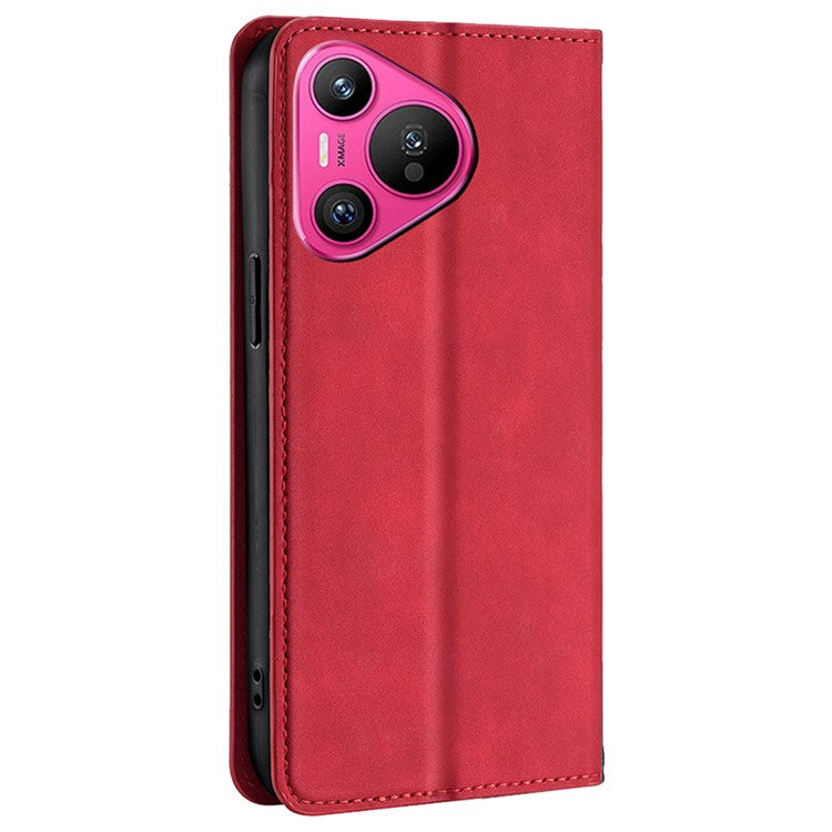 For Huawei Pura 70 Case PU Leather Phone Cover with Card Slot Skin-Touch - Red