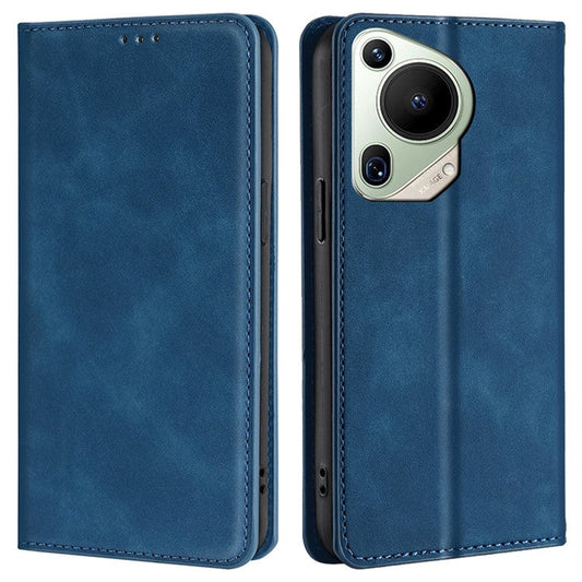 For Huawei Pura 70 Ultra Case PU Leather Hidden Magnetic Adsorption Flip Phone Cover - Blue