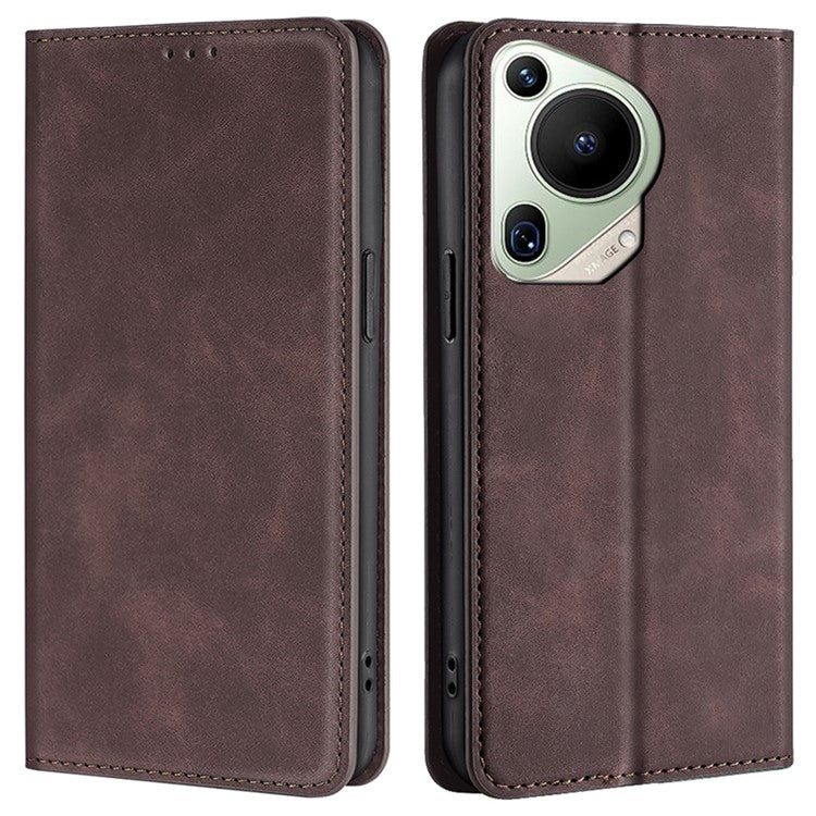 For Huawei Pura 70 Ultra Case PU Leather Hidden Magnetic Adsorption Flip Phone Cover - Dark Brown
