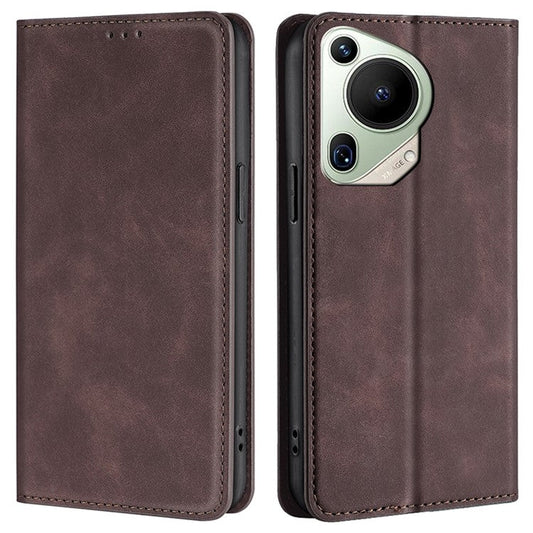 For Huawei Pura 70 Ultra Case PU Leather Hidden Magnetic Adsorption Flip Phone Cover - Dark Brown