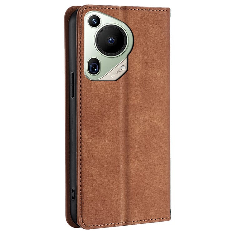 For Huawei Pura 70 Ultra Case PU Leather Hidden Magnetic Adsorption Flip Phone Cover - Light Brown