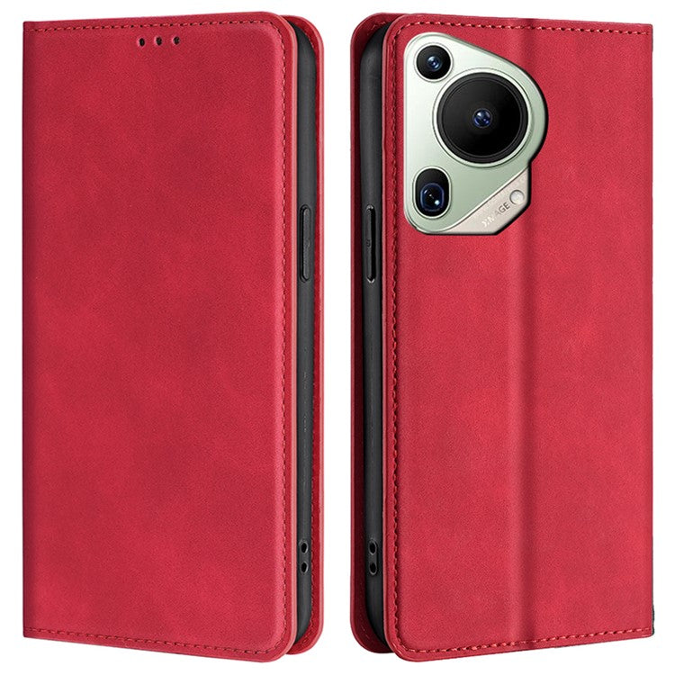 For Huawei Pura 70 Ultra Case PU Leather Hidden Magnetic Adsorption Flip Phone Cover - Red