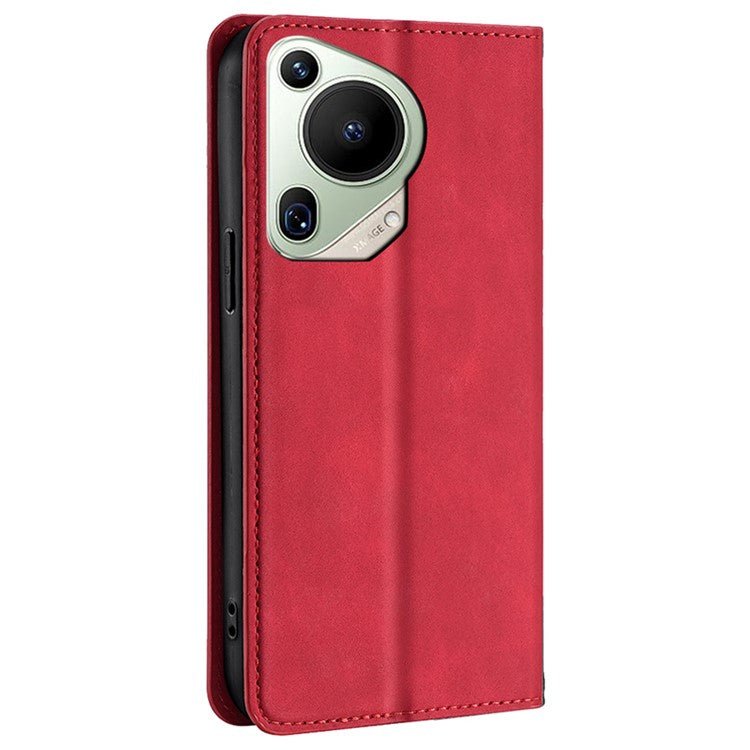 For Huawei Pura 70 Ultra Case PU Leather Hidden Magnetic Adsorption Flip Phone Cover - Red