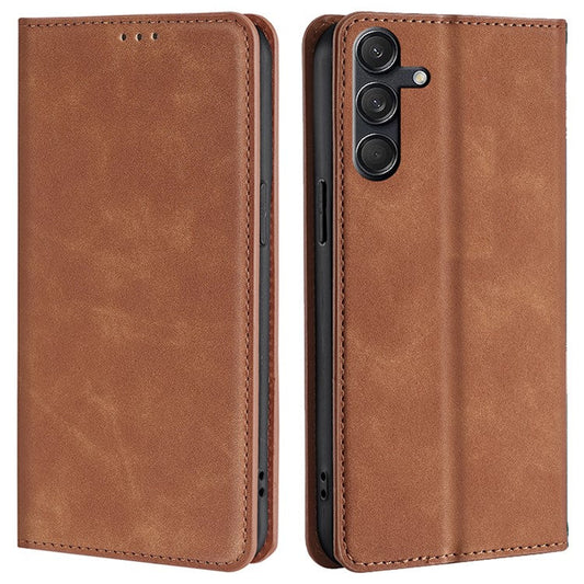For Samsung Galaxy M55 5G / C55 5G / F55 5G Card Slot Phone Case Skin-Touch Feeling PU Leather Cover - Light Brown