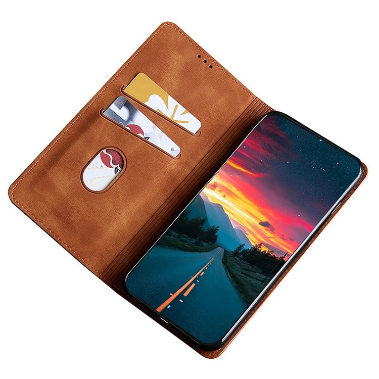 For Samsung Galaxy M55 5G / C55 5G / F55 5G Card Slot Phone Case Skin-Touch Feeling PU Leather Cover - Light Brown