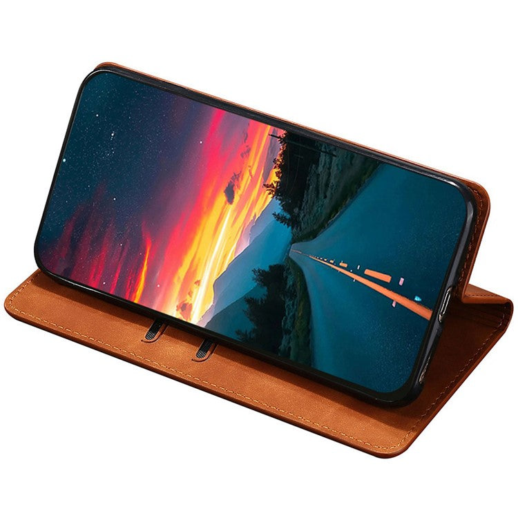 For Samsung Galaxy M55 5G / C55 5G / F55 5G Card Slot Phone Case Skin-Touch Feeling PU Leather Cover - Light Brown