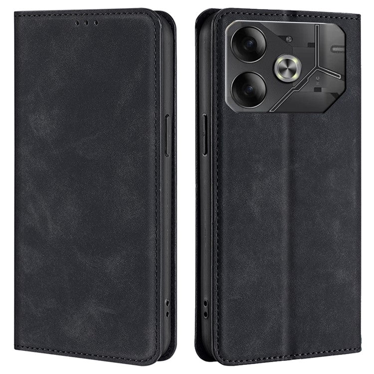 For TECNO Pova 6 5G Case Skin-Touch Anti-Drop PU Leather Card Slot Phone Cover - Black