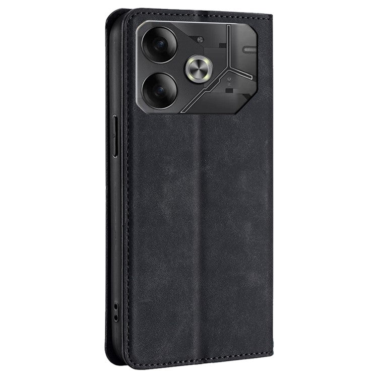 For TECNO Pova 6 5G Case Skin-Touch Anti-Drop PU Leather Card Slot Phone Cover - Black