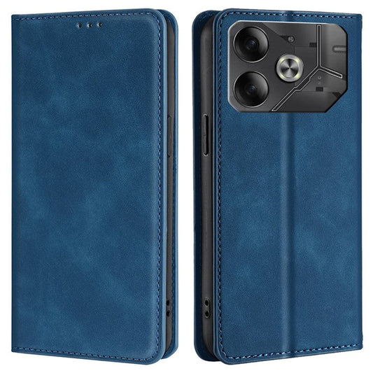 For TECNO Pova 6 5G Case Skin-Touch Anti-Drop PU Leather Card Slot Phone Cover - Blue