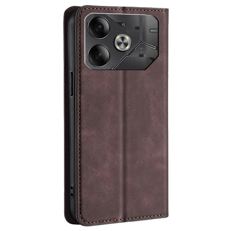 For TECNO Pova 6 5G Case Skin-Touch Anti-Drop PU Leather Card Slot Phone Cover - Dark Brown