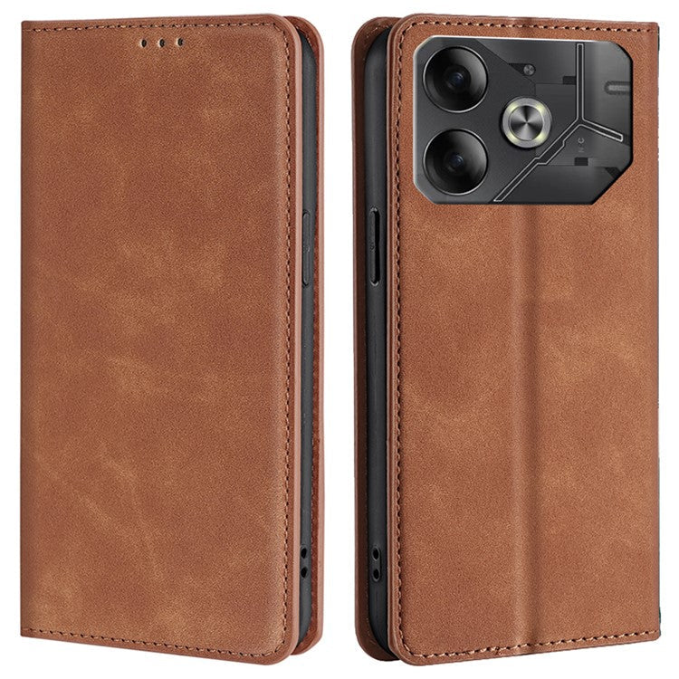 For TECNO Pova 6 5G Case Skin-Touch Anti-Drop PU Leather Card Slot Phone Cover - Light Brown