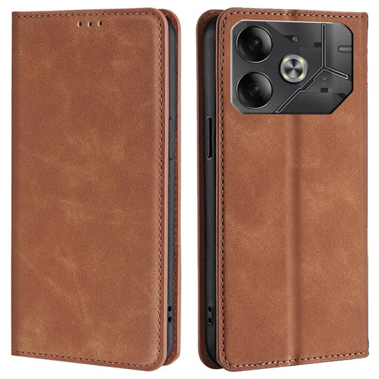 For TECNO Pova 6 5G Case Skin-Touch Anti-Drop PU Leather Card Slot Phone Cover - Light Brown