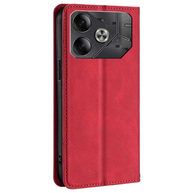 For TECNO Pova 6 5G Case Skin-Touch Anti-Drop PU Leather Card Slot Phone Cover - Red
