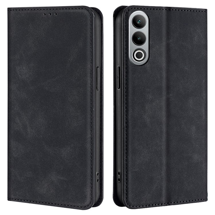 For OnePlus Nord CE4 5G Case with Card Holder PU Leather Hidden Magnetic Adsorption Cover - Black