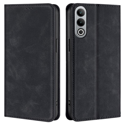 For OnePlus Nord CE4 5G Case with Card Holder PU Leather Hidden Magnetic Adsorption Cover - Black