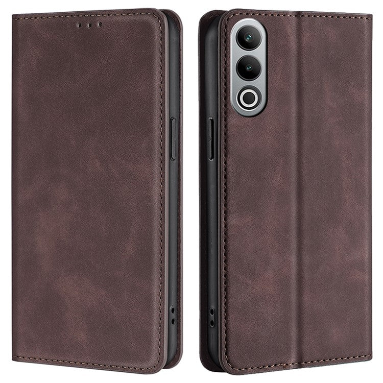 For OnePlus Nord CE4 5G Case with Card Holder PU Leather Hidden Magnetic Adsorption Cover - Dark Brown