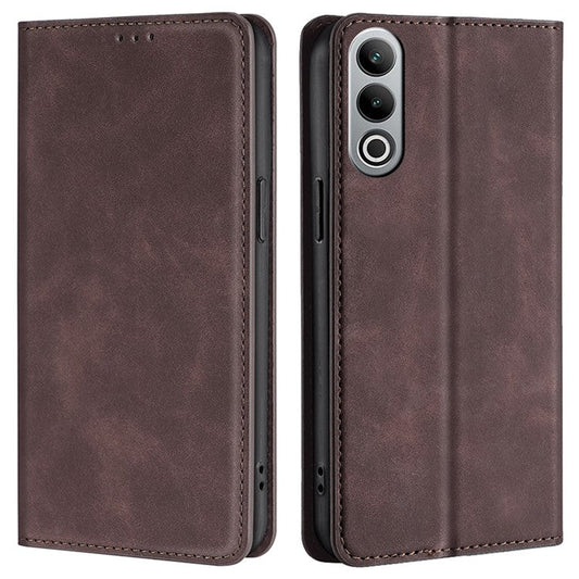 For OnePlus Nord CE4 5G Case with Card Holder PU Leather Hidden Magnetic Adsorption Cover - Dark Brown
