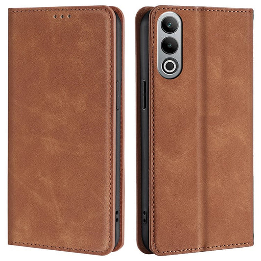 For OnePlus Nord CE4 5G Case with Card Holder PU Leather Hidden Magnetic Adsorption Cover - Light Brown