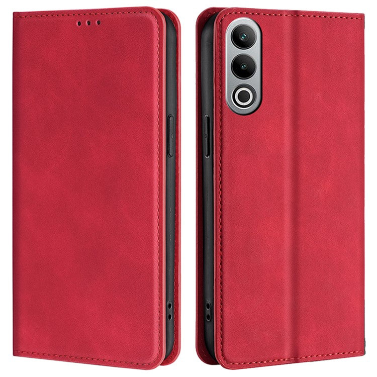 For OnePlus Nord CE4 5G Case with Card Holder PU Leather Hidden Magnetic Adsorption Cover - Red