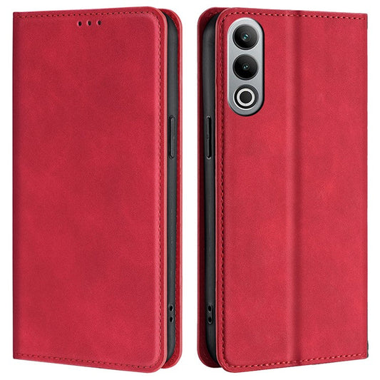 For OnePlus Nord CE4 5G Case with Card Holder PU Leather Hidden Magnetic Adsorption Cover - Red