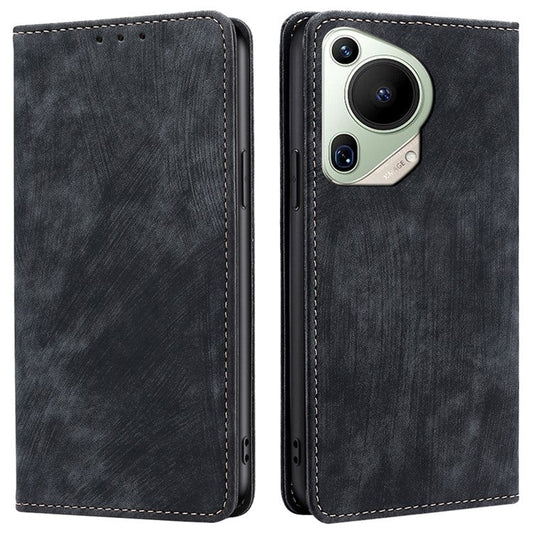 For Huawei Pura 70 Ultra Case PU Leather Magnetic Flip Folio Phone Cover RFID Blocking - Black
