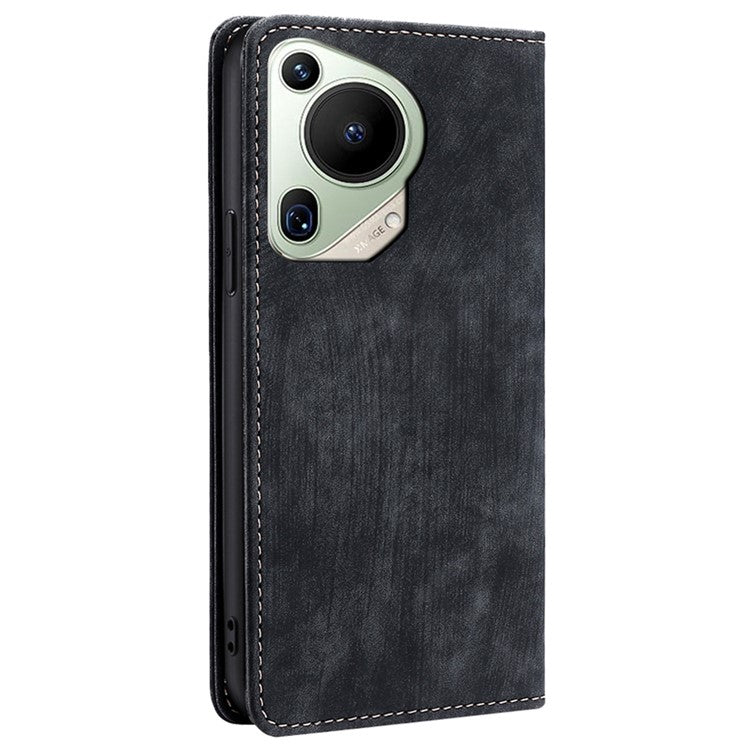 For Huawei Pura 70 Ultra Case PU Leather Magnetic Flip Folio Phone Cover RFID Blocking - Black