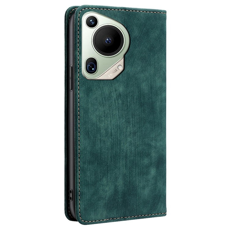 For Huawei Pura 70 Ultra Case PU Leather Magnetic Flip Folio Phone Cover RFID Blocking - Green