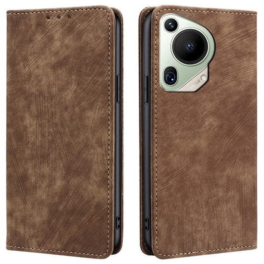 For Huawei Pura 70 Ultra Case PU Leather Magnetic Flip Folio Phone Cover RFID Blocking - Brown