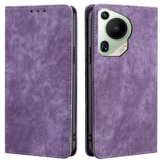 For Huawei Pura 70 Ultra Case PU Leather Magnetic Flip Folio Phone Cover RFID Blocking - Purple