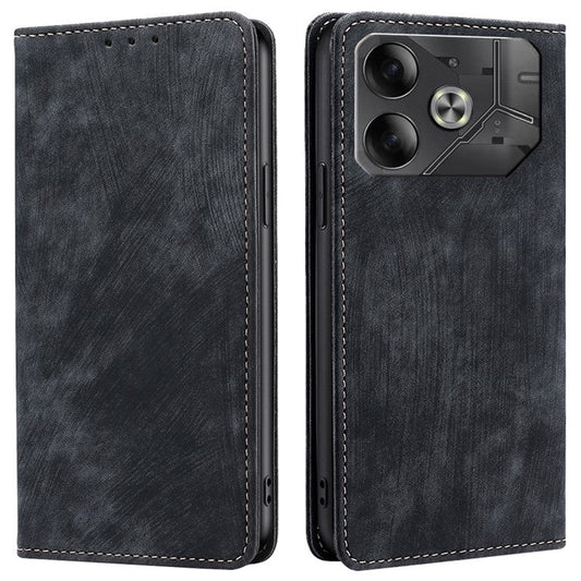 For TECNO Pova 6 5G Case RFID Blocking PU Leather Flip Stand Phone Cover - Black