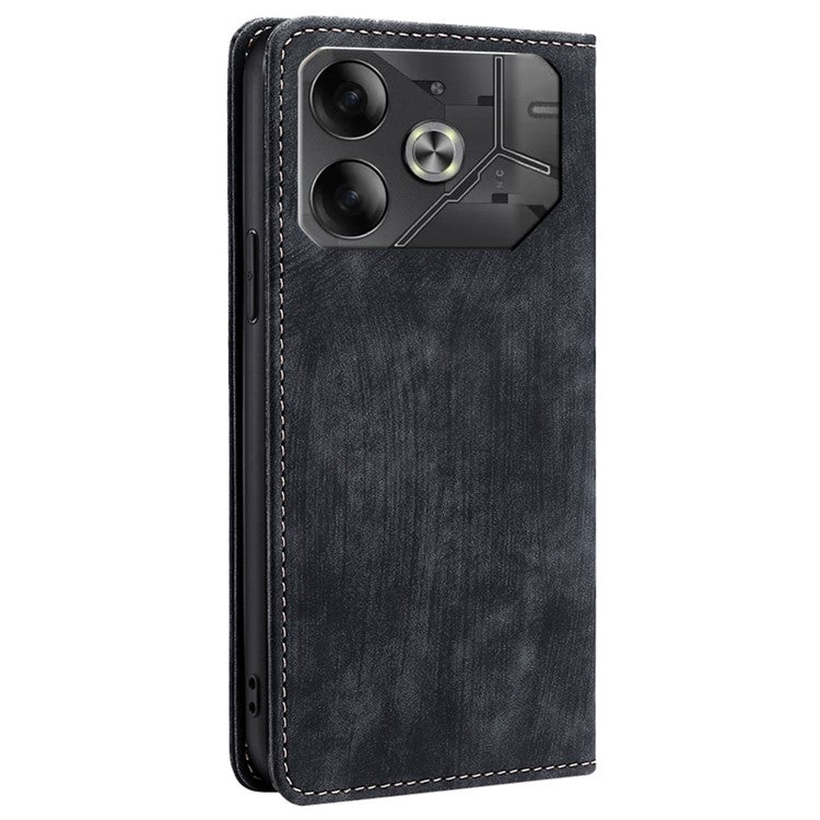 For TECNO Pova 6 5G Case RFID Blocking PU Leather Flip Stand Phone Cover - Black