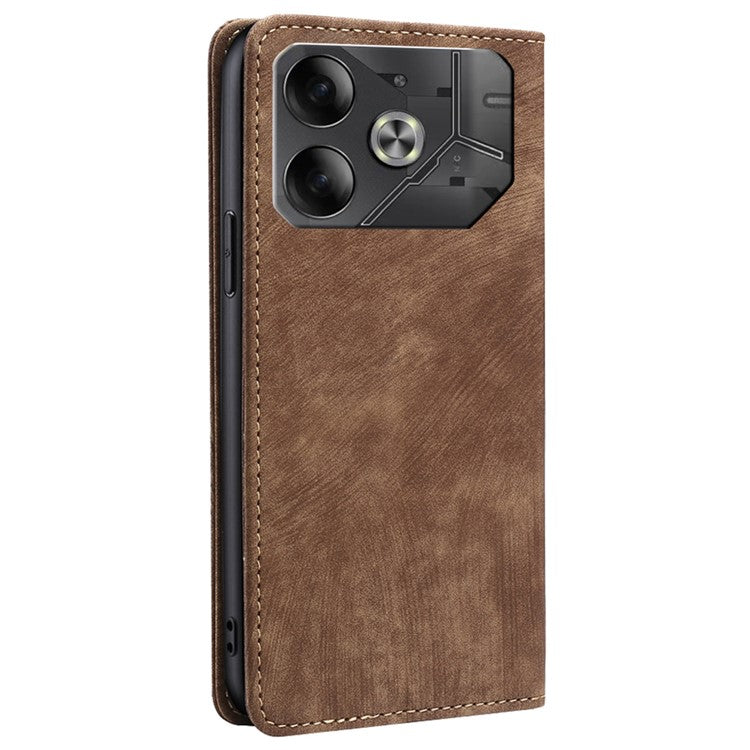 For TECNO Pova 6 5G Case RFID Blocking PU Leather Flip Stand Phone Cover - Brown