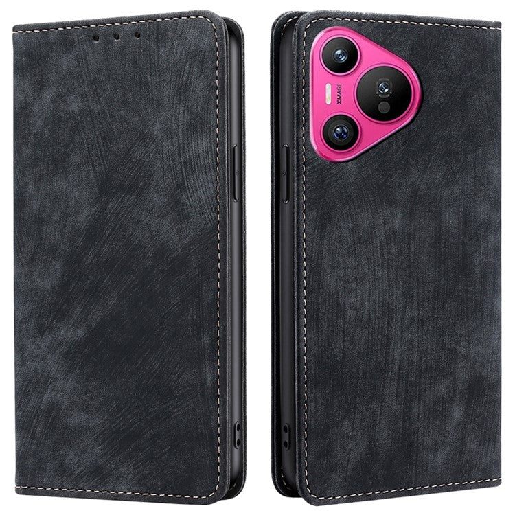 For Huawei Pura 70 Case RFID Blocking PU Leather Wallet Stand Anti-scratch Phone Cover - Black