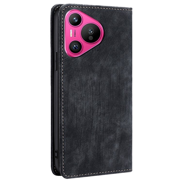 For Huawei Pura 70 Case RFID Blocking PU Leather Wallet Stand Anti-scratch Phone Cover - Black