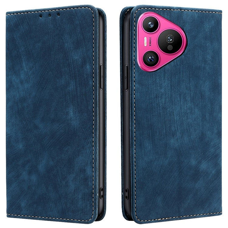 For Huawei Pura 70 Case RFID Blocking PU Leather Wallet Stand Anti-Scratch Phone Cover - Blue