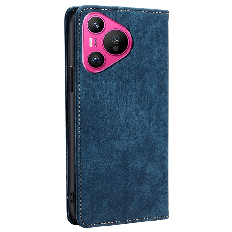 For Huawei Pura 70 Case RFID Blocking PU Leather Wallet Stand Anti-Scratch Phone Cover - Blue