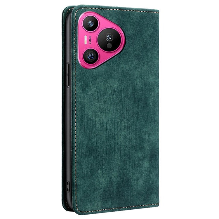 For Huawei Pura 70 Case RFID Blocking PU Leather Wallet Stand Anti-scratch Phone Cover - Green
