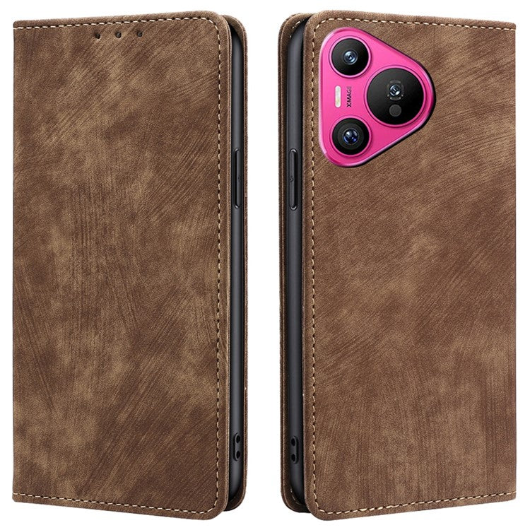 For Huawei Pura 70 Case RFID Blocking PU Leather Wallet Stand Anti-scratch Phone Cover - Brown