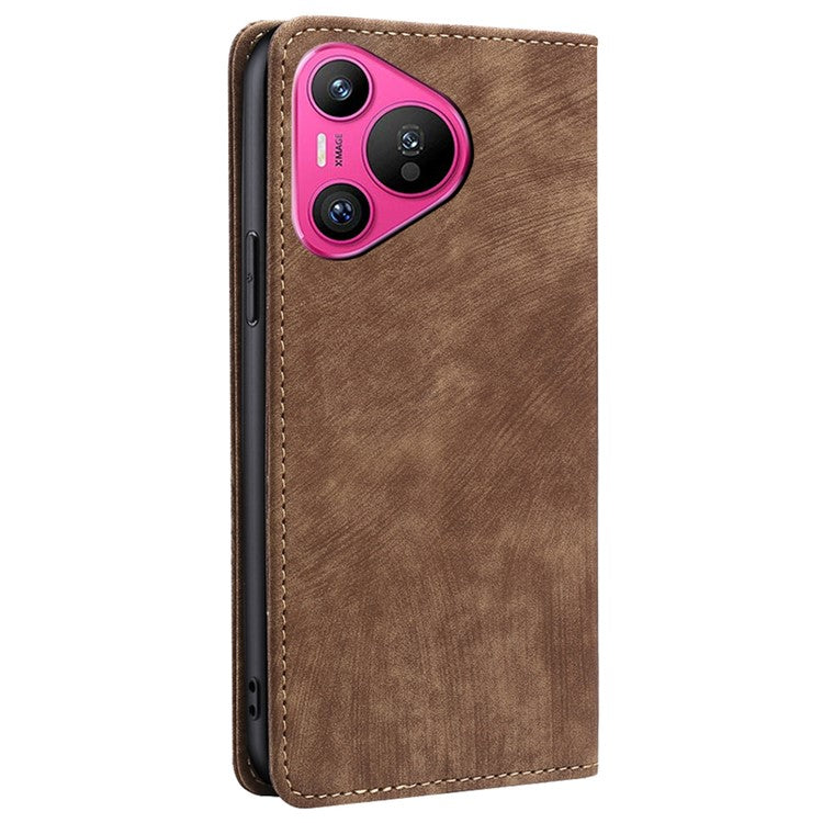 For Huawei Pura 70 Case RFID Blocking PU Leather Wallet Stand Anti-scratch Phone Cover - Brown