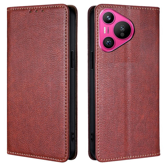 For Huawei Pura 70 Magnetic Case Solid Color Wallet Shell Mobile Phone Accessories Wholesale - Brown