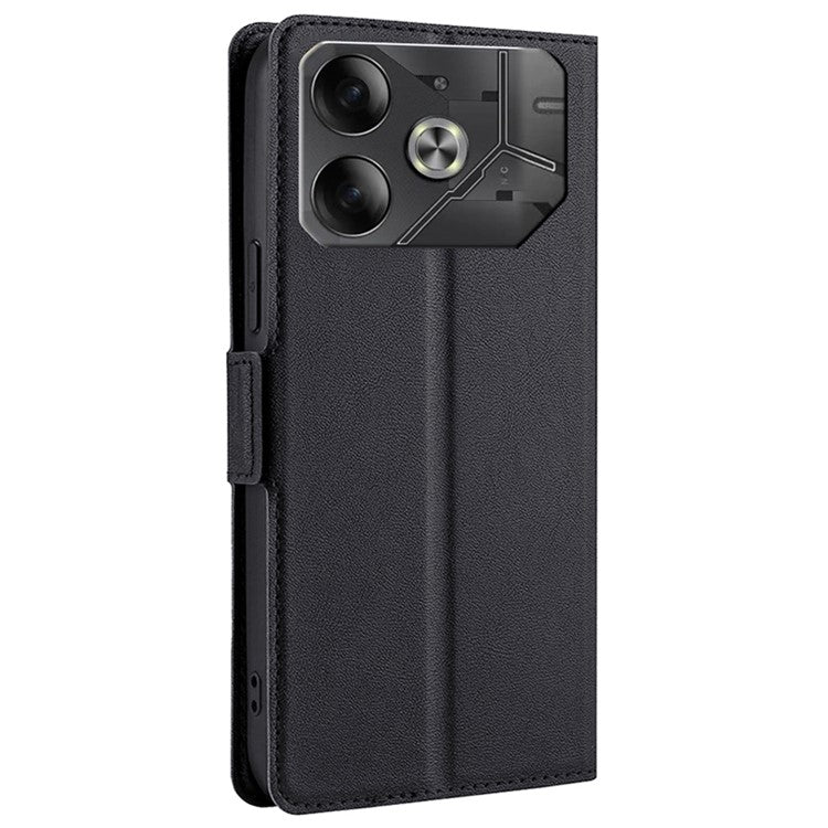 For TECNO Pova 6 5G Leather Case Card Slots Phone Cover Side Magnetic Clasp - Black