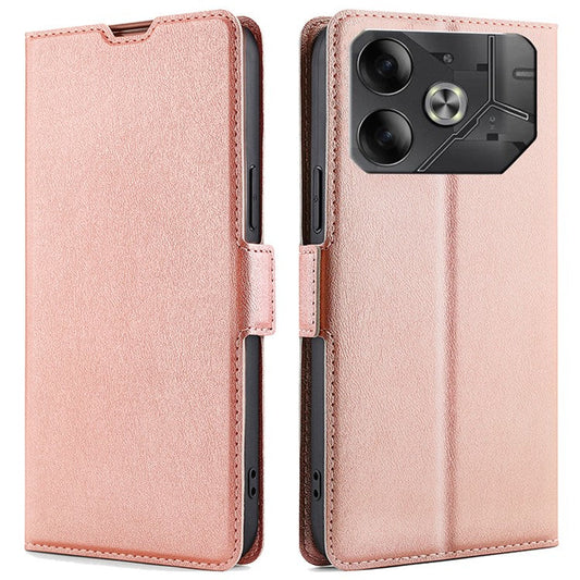 For TECNO Pova 6 5G Leather Case Card Slots Phone Cover Side Magnetic Clasp - Rose Gold