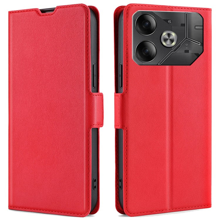 For TECNO Pova 6 5G Leather Case Card Slots Phone Cover Side Magnetic Clasp - Red