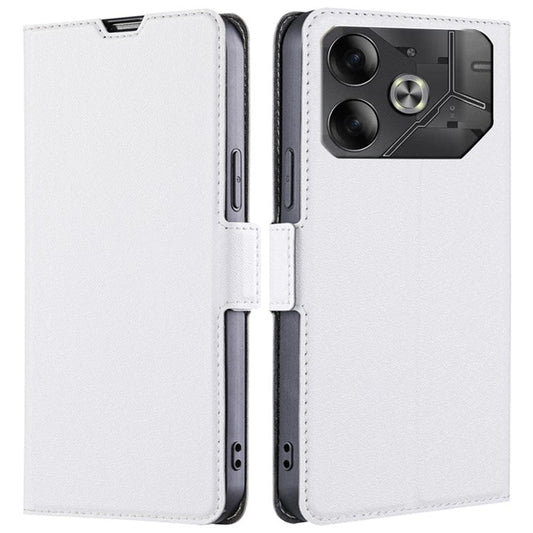 For TECNO Pova 6 5G Leather Case Card Slots Phone Cover Side Magnetic Clasp - White