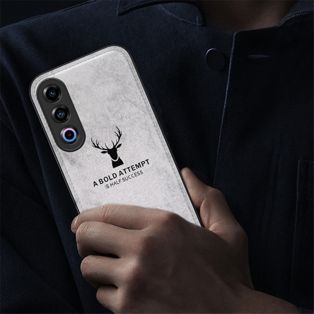 For Oppo K12 Shockproof Case Deer Pattern Leather+PC+TPU Protective Back Cover - Grey